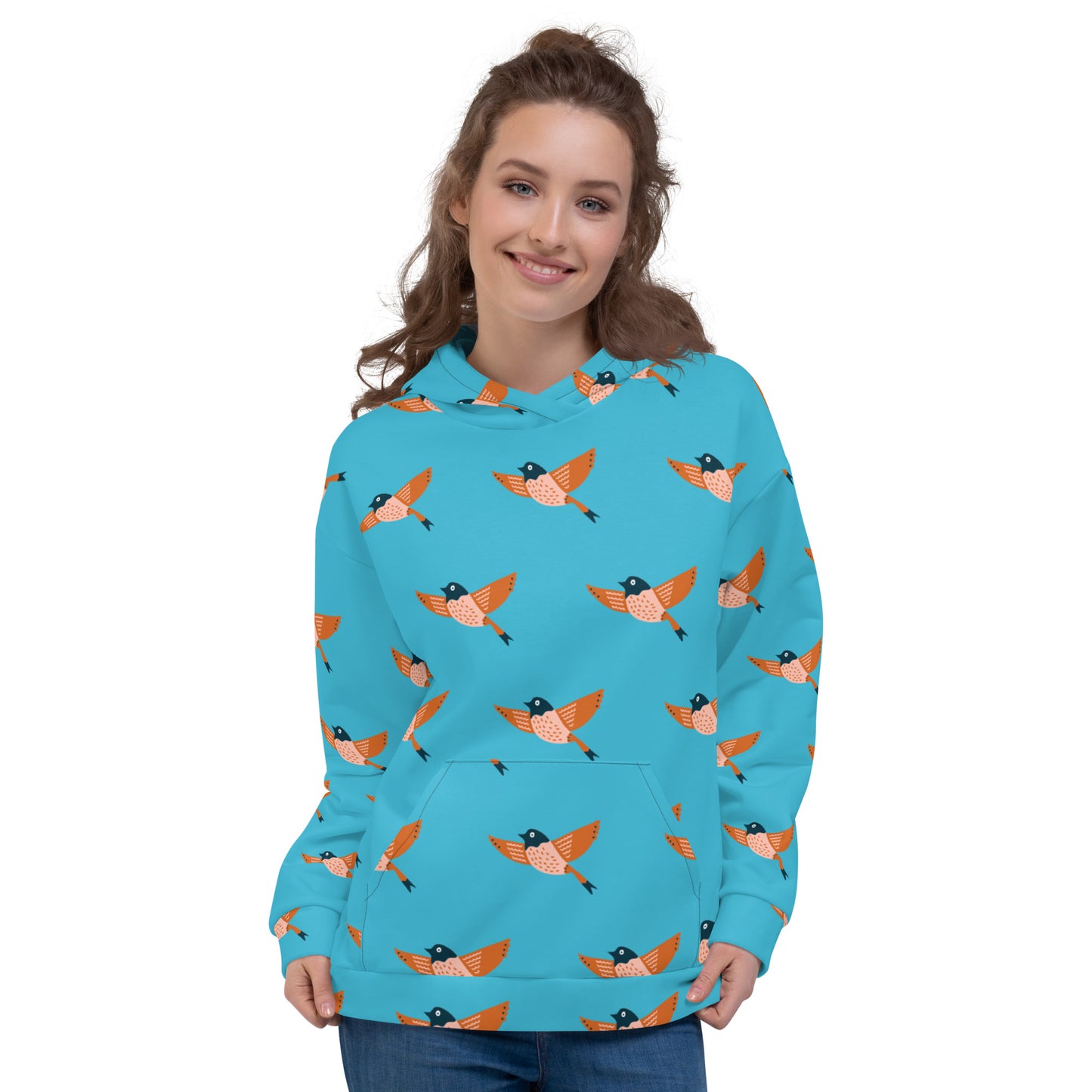 Sky Blue Bird Pattern Unisex Hoodie