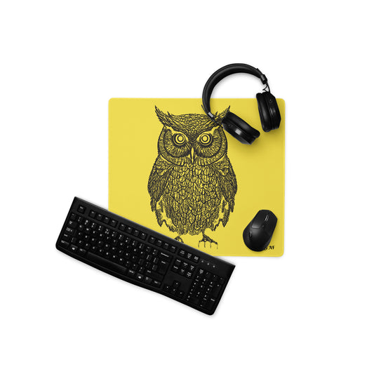 Spooky Owl Gaming mouse pad Black And Yellow