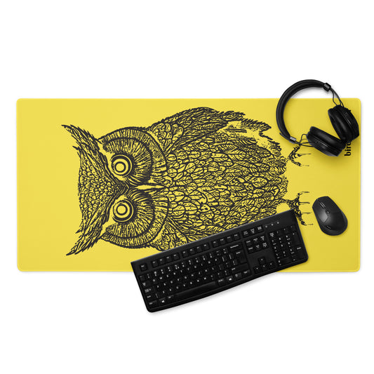 Spooky Owl Gaming mouse pad Black And Yellow Rectangular