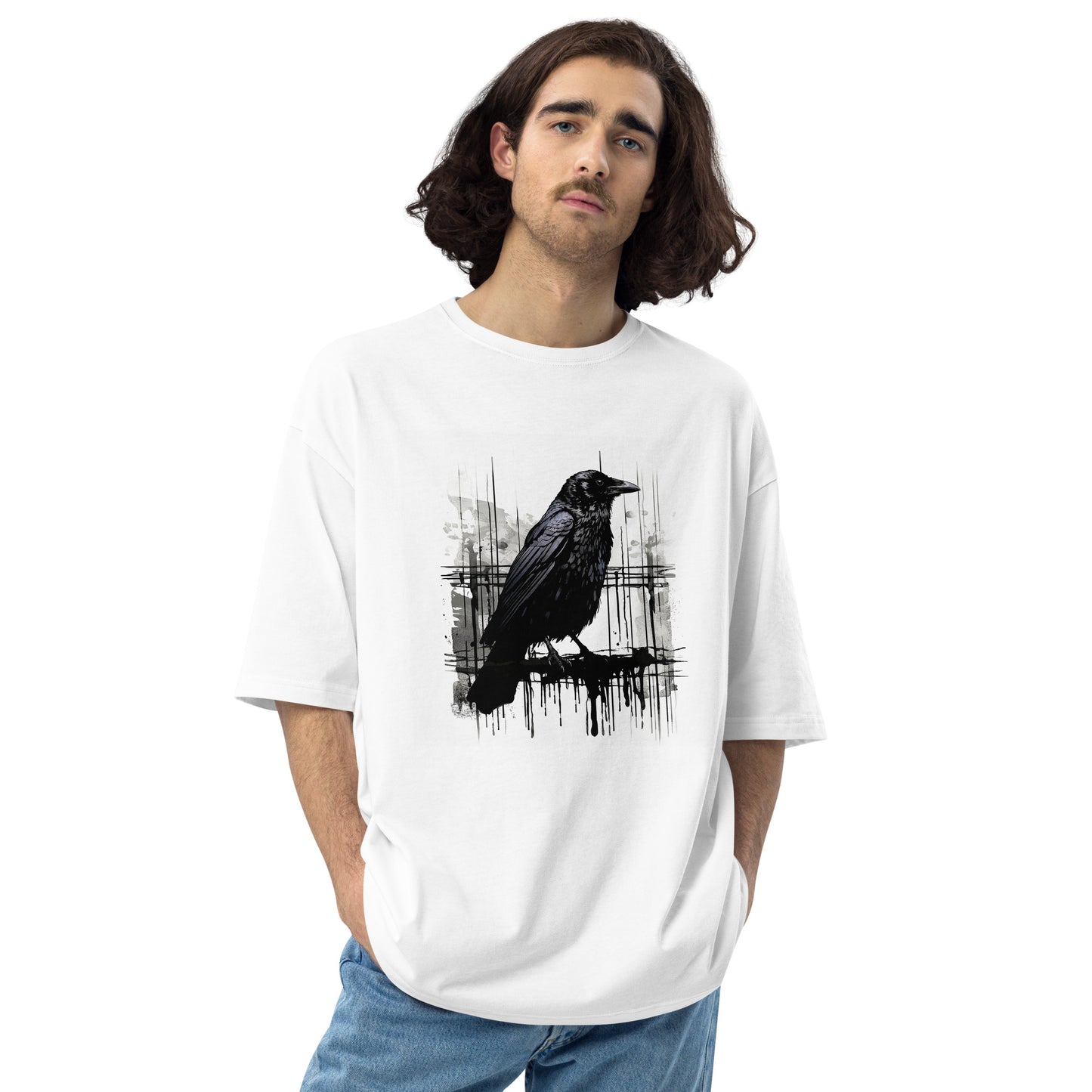 Black Bird Ink Drawing Unisex oversized t-shirt