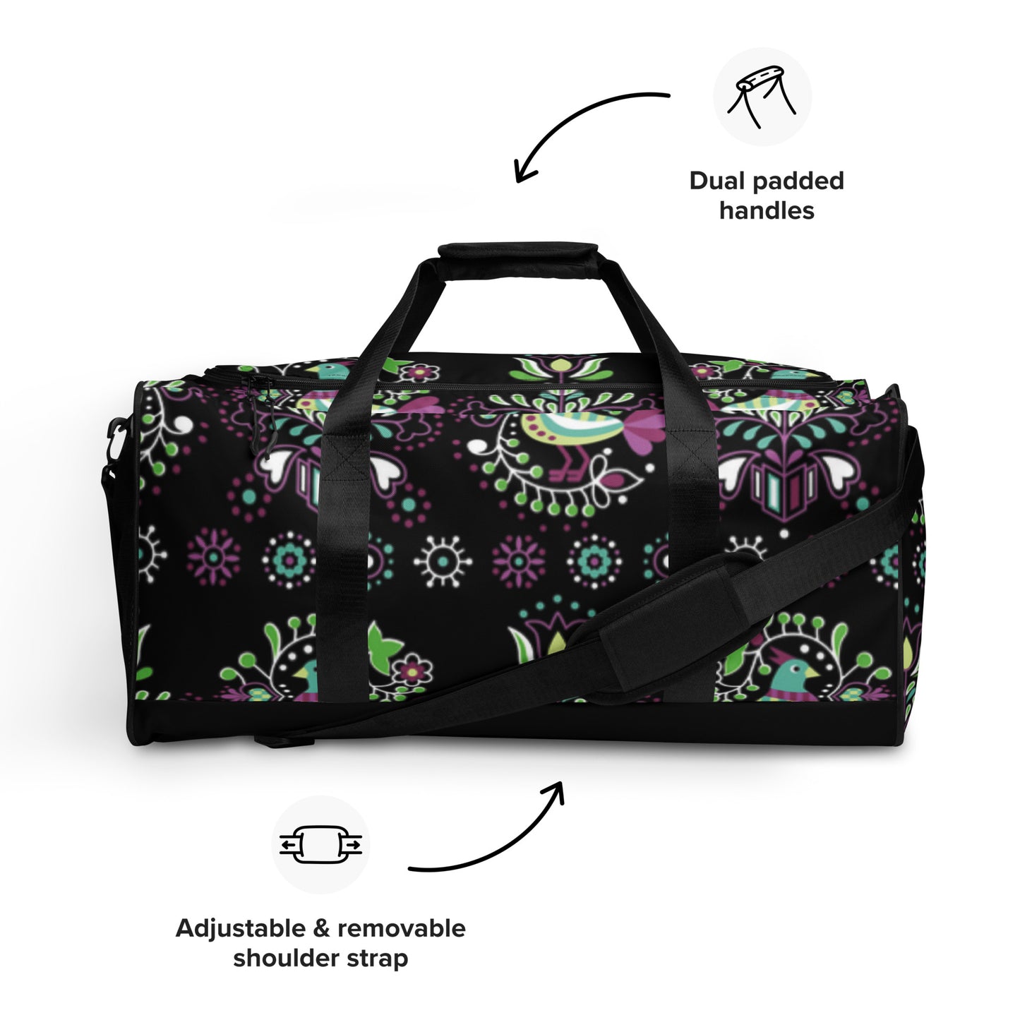 Birds Floral Print Duffle Bag