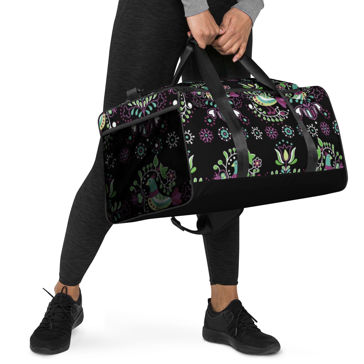 Birds Floral Print Duffle Bag