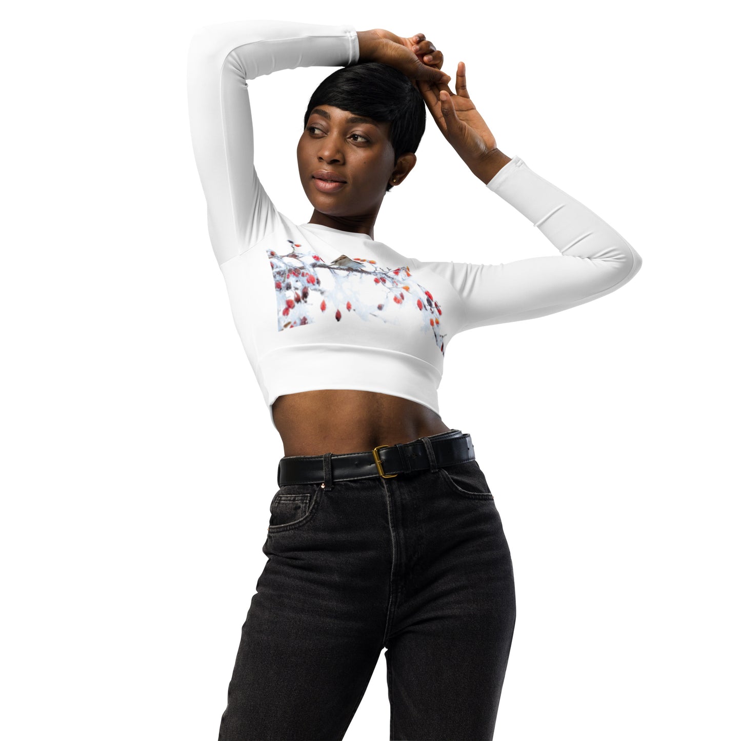 Bird Floral White Long-Sleeve Crop Top Alternative