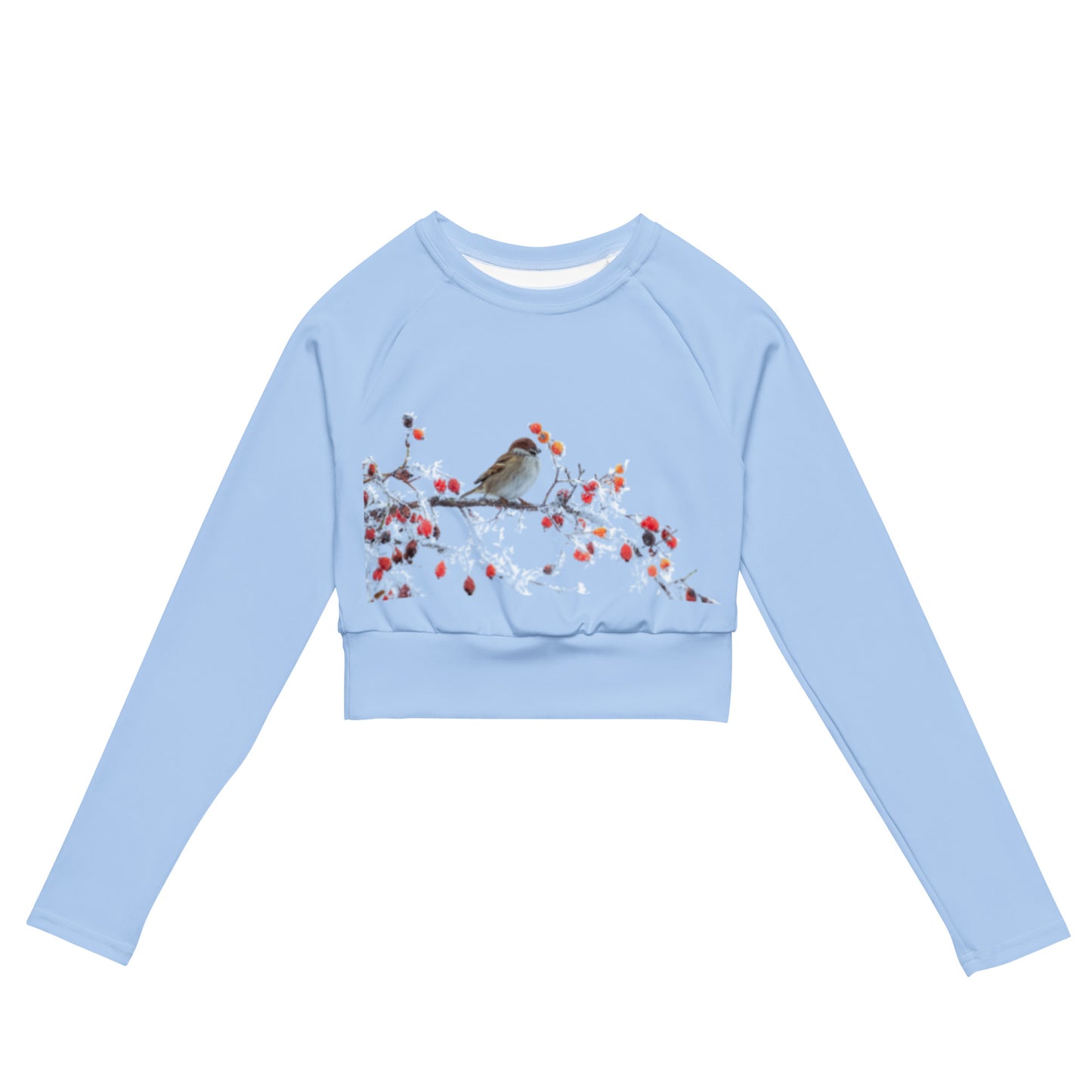 Bird Floral Light Blue Long-Sleeve Crop Top