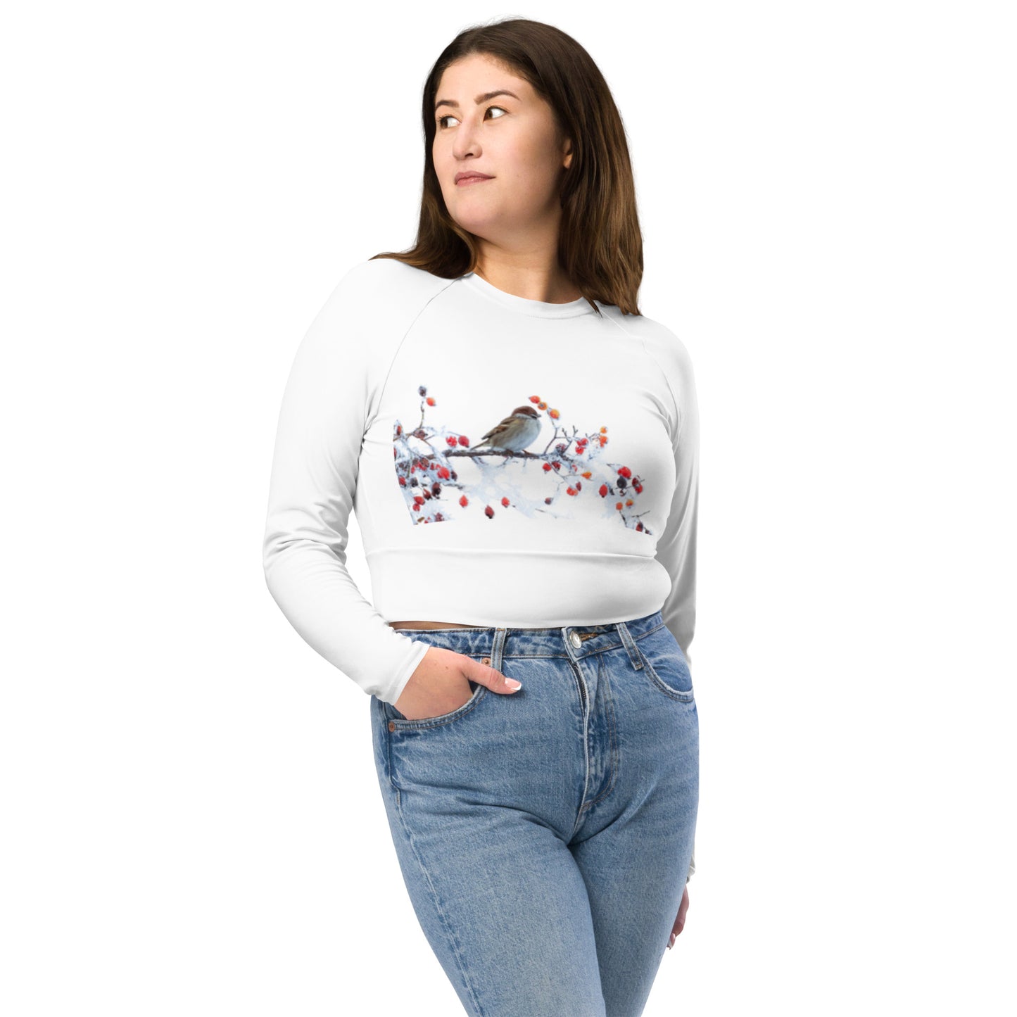 Bird Floral White Long-Sleeve Crop Top Alternative