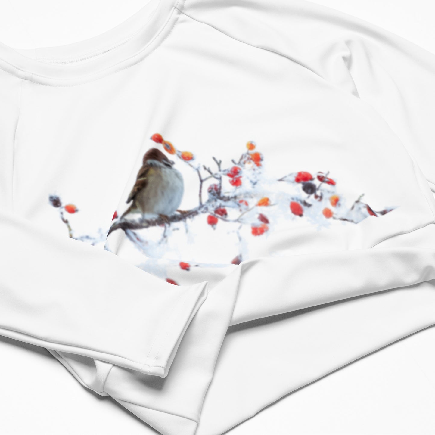 Bird Floral White Long-Sleeve Crop Top Alternative