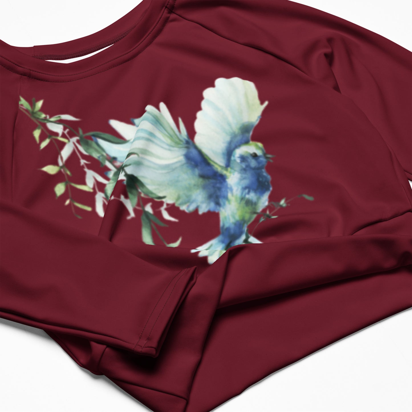 Bird Floral Graphic Red Long-Sleeve Crop Top