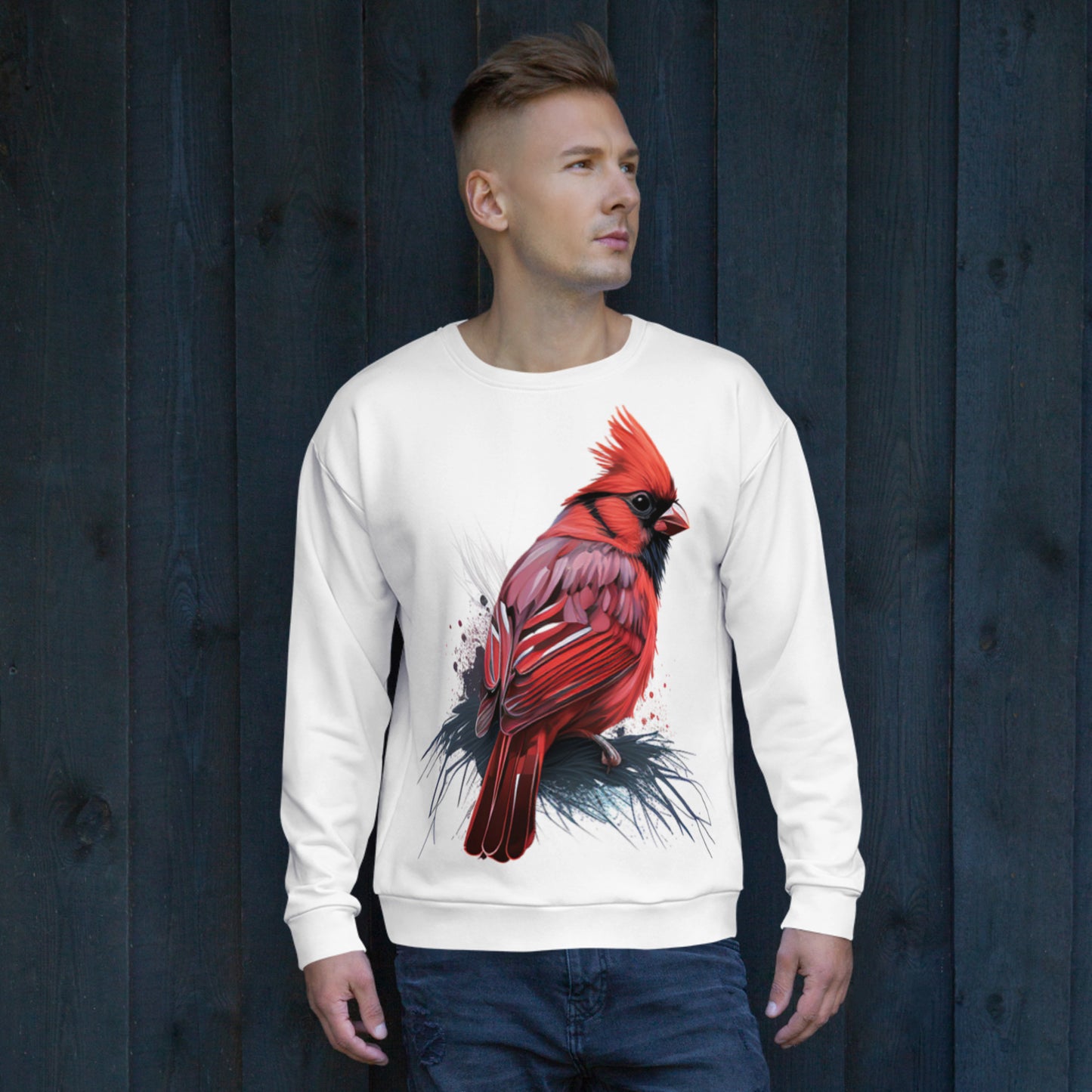 Cardinal Bird Unisex White Sweatshirt