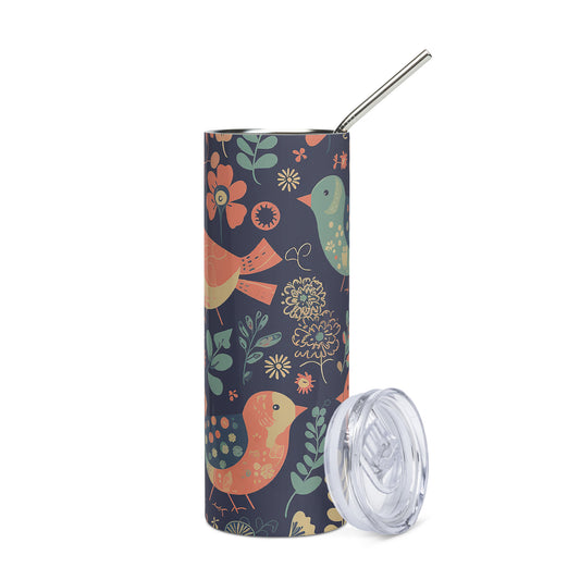 Birds And Floral Print Stainless steel tumbler
