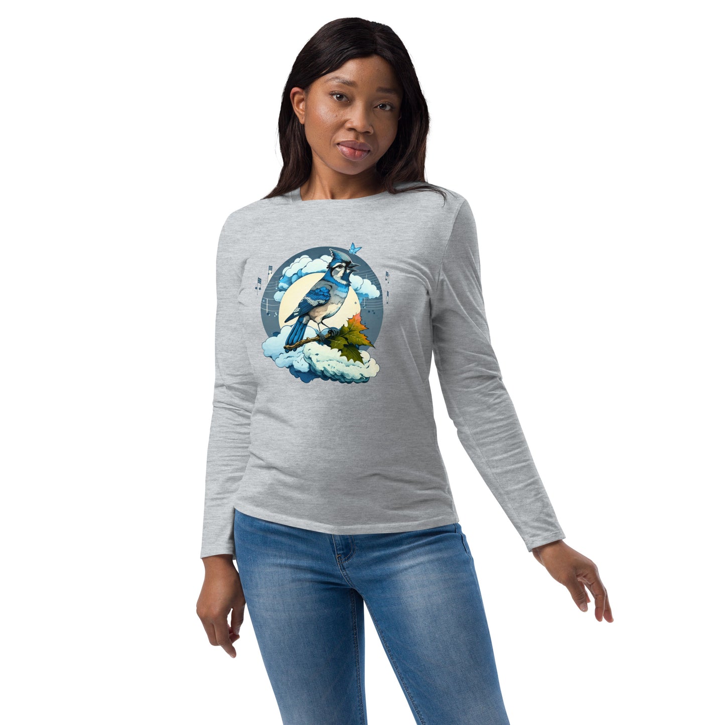 Blue Jay Bird Graphic Unisex fashion long sleeve shirt