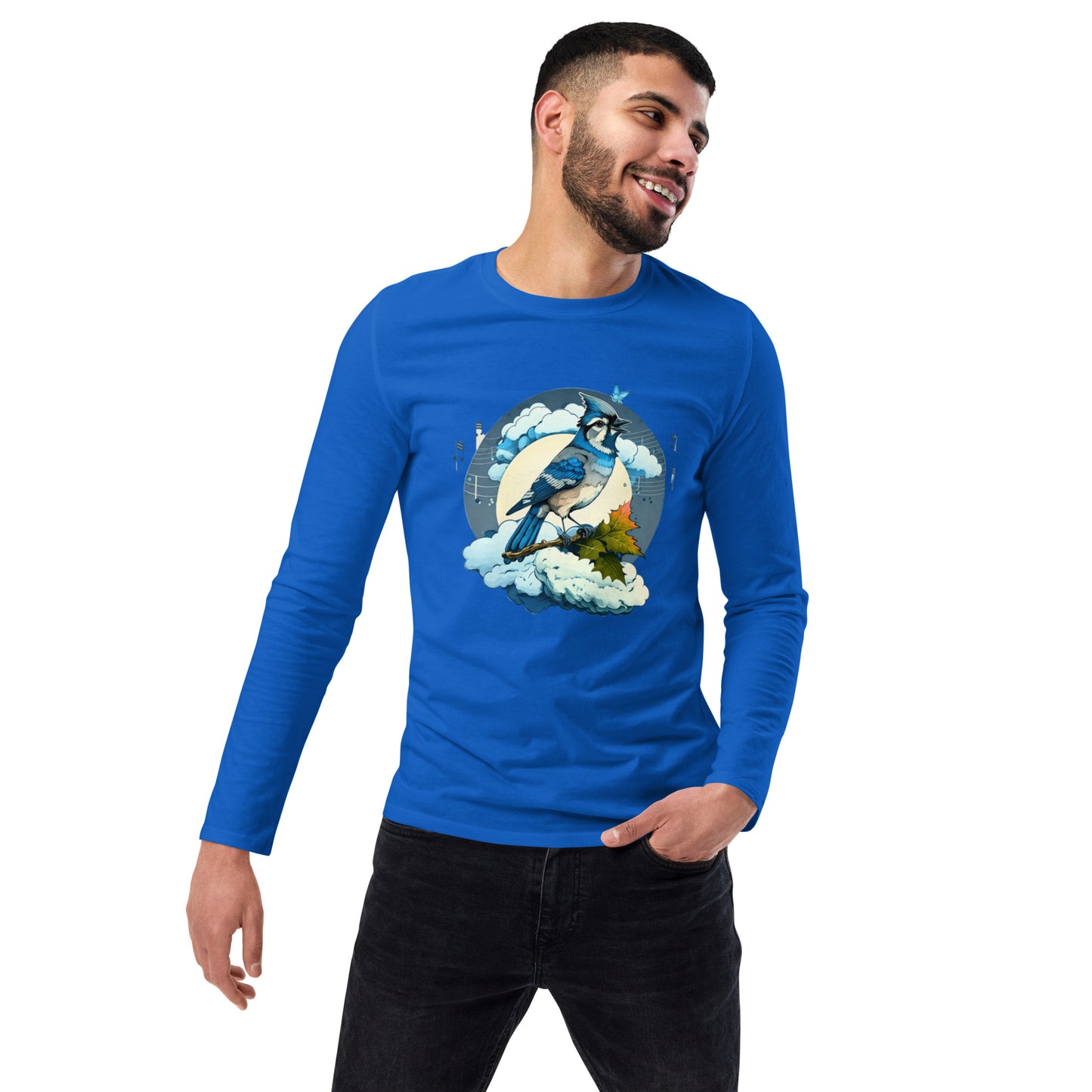 Blue Jay Bird Graphic Unisex fashion long sleeve shirt