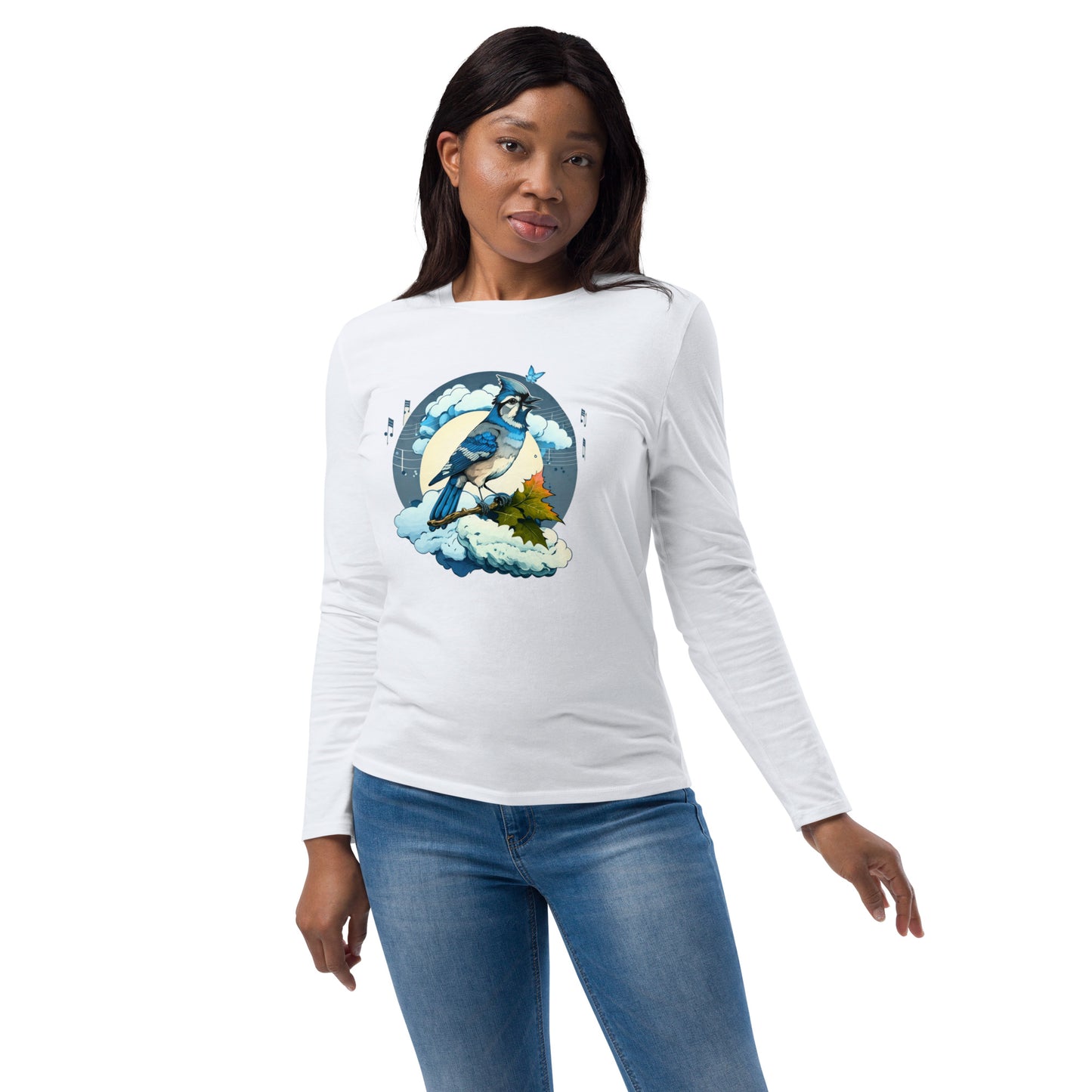 Blue Jay Bird Graphic Unisex fashion long sleeve shirt