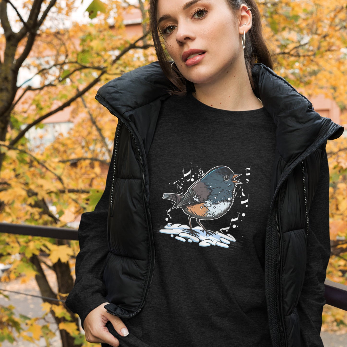 Singing Bird Graphic Long Sleeve Shirt