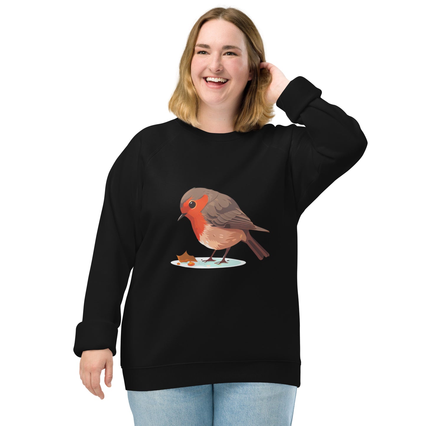 Cartoon Red Robin Bird Unisex organic raglan sweatshirt