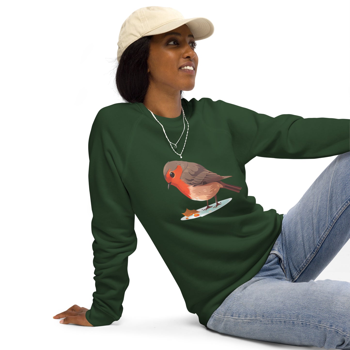 Cartoon Red Robin Bird Unisex organic raglan sweatshirt