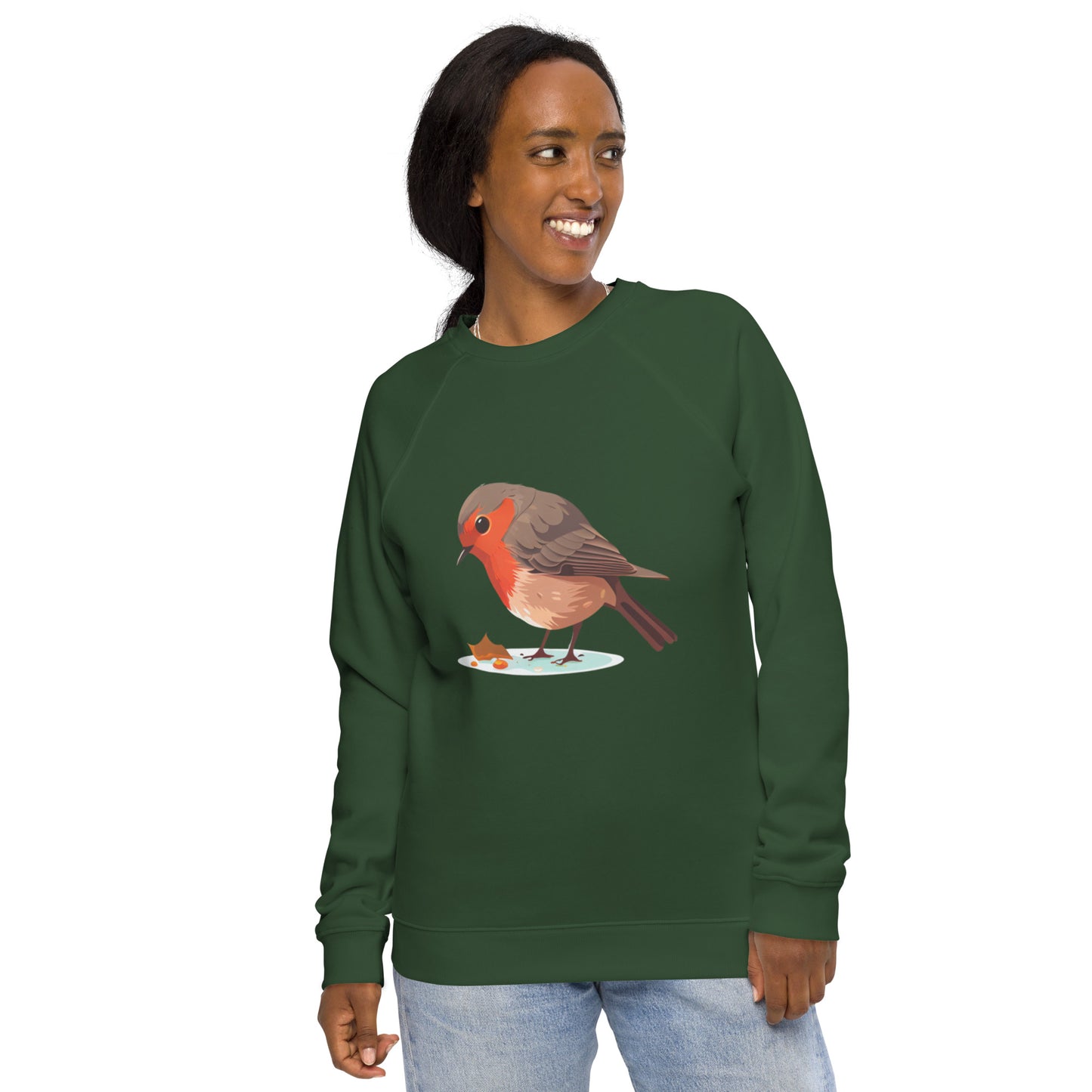 Cartoon Red Robin Bird Unisex organic raglan sweatshirt