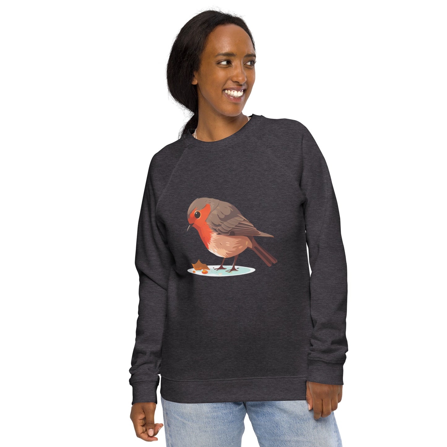 Cartoon Red Robin Bird Unisex organic raglan sweatshirt