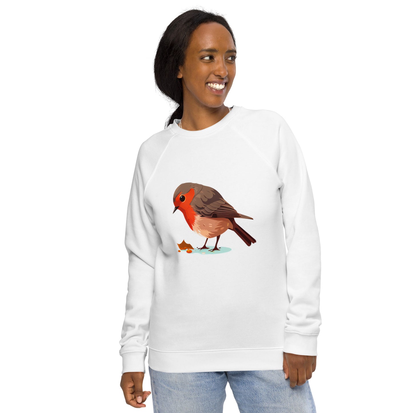 Cartoon Red Robin Bird Unisex organic raglan sweatshirt