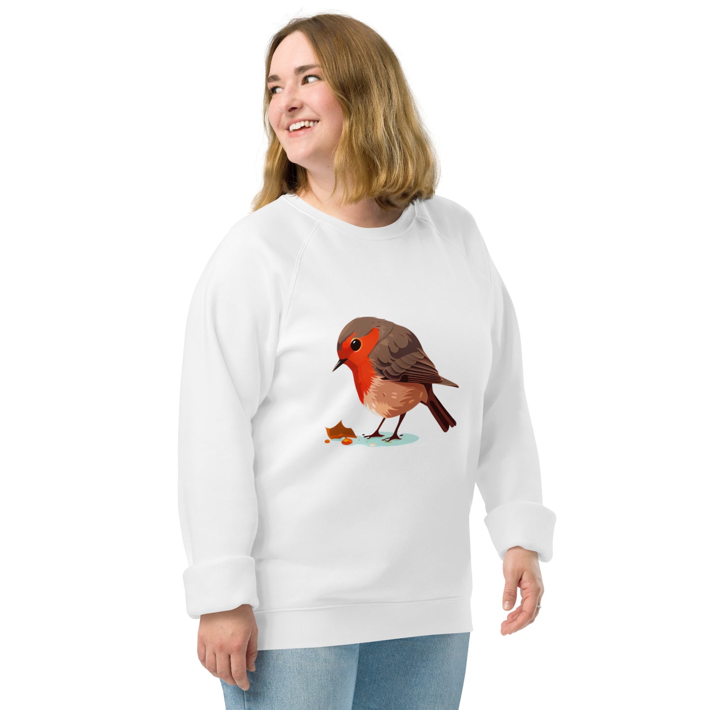 Cartoon Red Robin Bird Unisex organic raglan sweatshirt